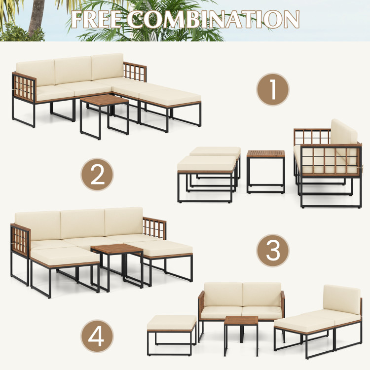 6 Pieces Acacia Wood Patio Furniture Set with Coffee Table and Ottomans - Image 7