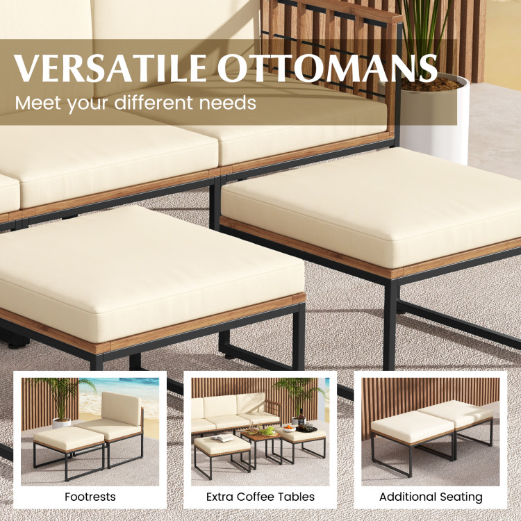 6 Pieces Acacia Wood Patio Furniture Set with Coffee Table and Ottomans - Image 8