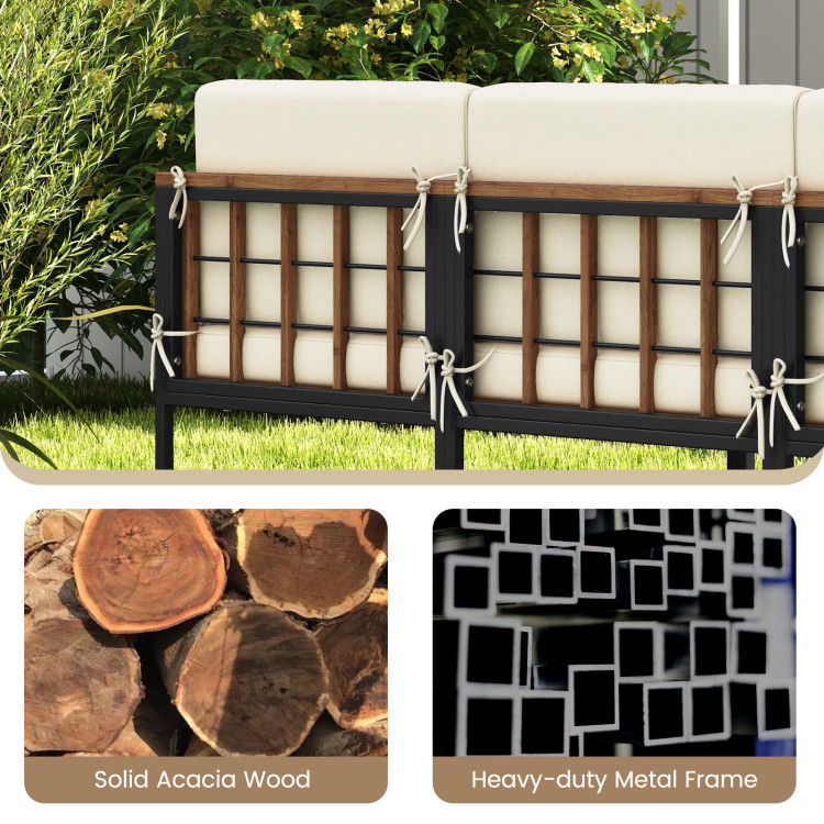 6 Pieces Acacia Wood Patio Furniture Set with Coffee Table and Ottomans - Image 9