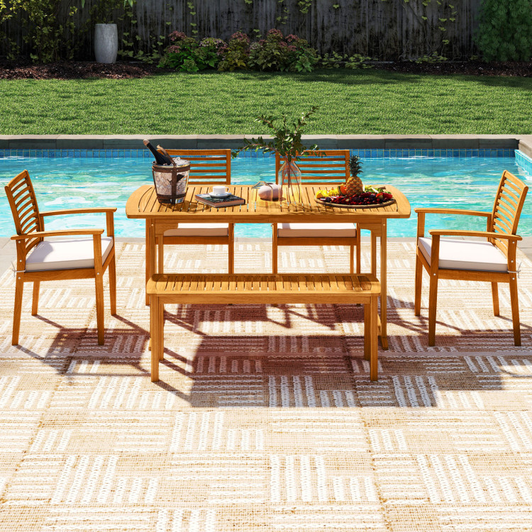 6 Pieces Outdoor Acacia Wood Dining Set with Umbrella Hole - Image 3