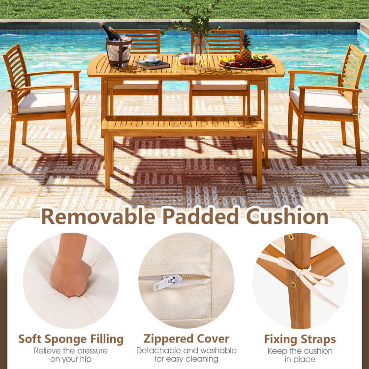 6 Pieces Outdoor Acacia Wood Dining Set with Umbrella Hole - Image 8
