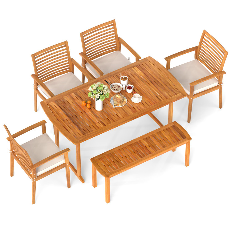 6 Pieces Outdoor Acacia Wood Dining Set with Umbrella Hole - Image 4