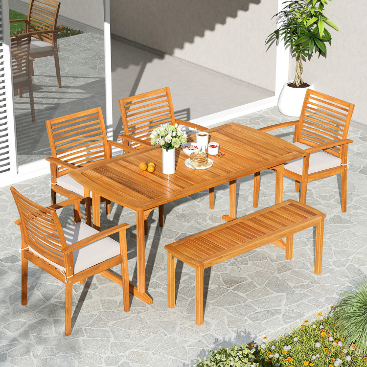 6 Pieces Outdoor Acacia Wood Dining Set with Umbrella Hole - Image 6