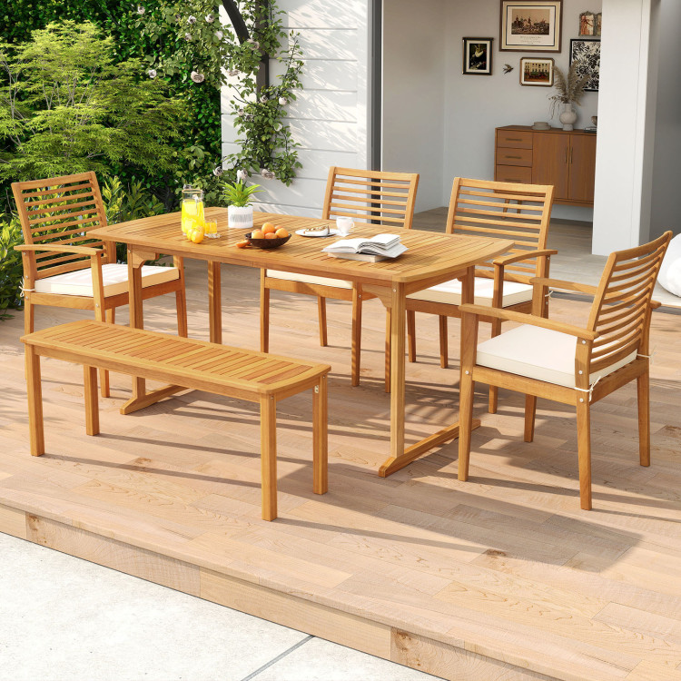 6 Pieces Outdoor Acacia Wood Dining Set with Umbrella Hole - Image 2