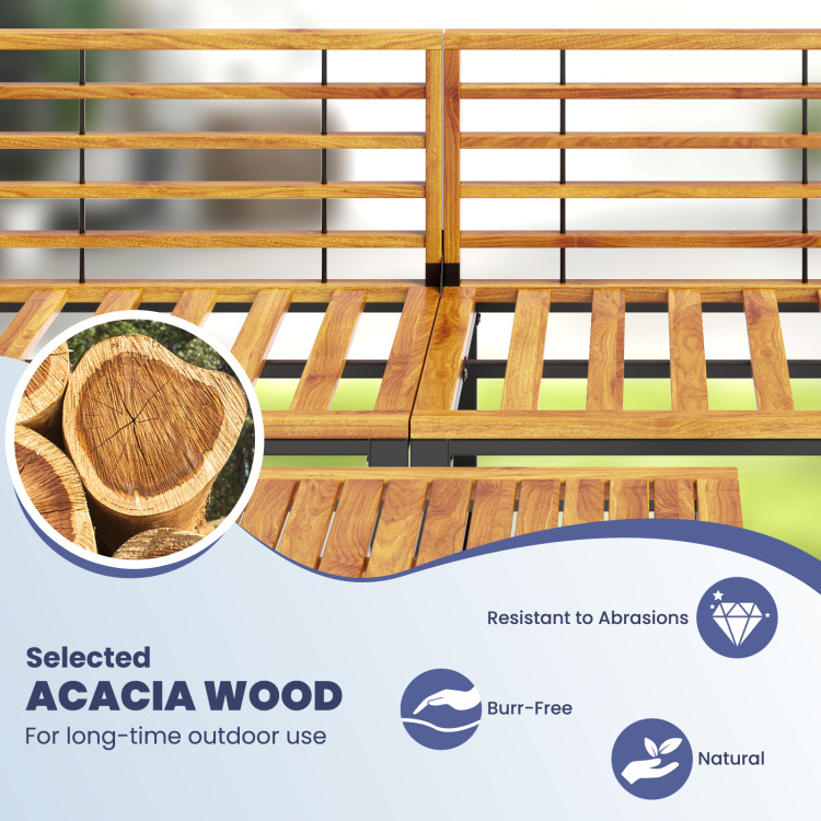 6 Piece Patio Acacia Wood Conversation Sofa Set with Ottomans and Coffee Table - Image 9