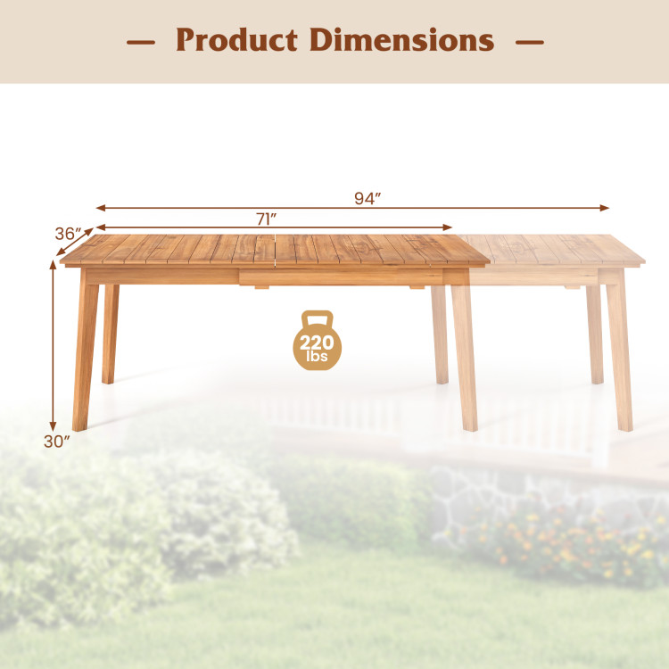 71 Inch-94 Inch 6-8 People Patio Extendable Dining Table - Image 5