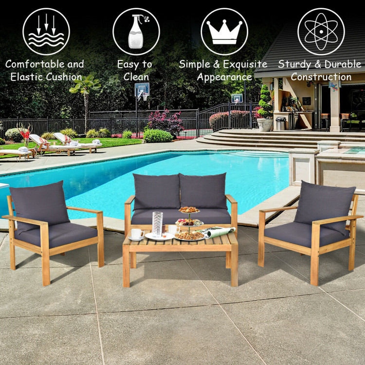 Outdoor 4 Pieces Acacia Wood Chat Set with Water Resistant Cushions - Image 9