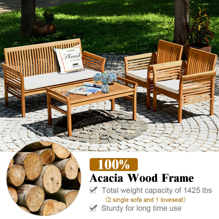 4 Pieces Outdoor Acacia Wood Sofa Furniture Set - Image 10