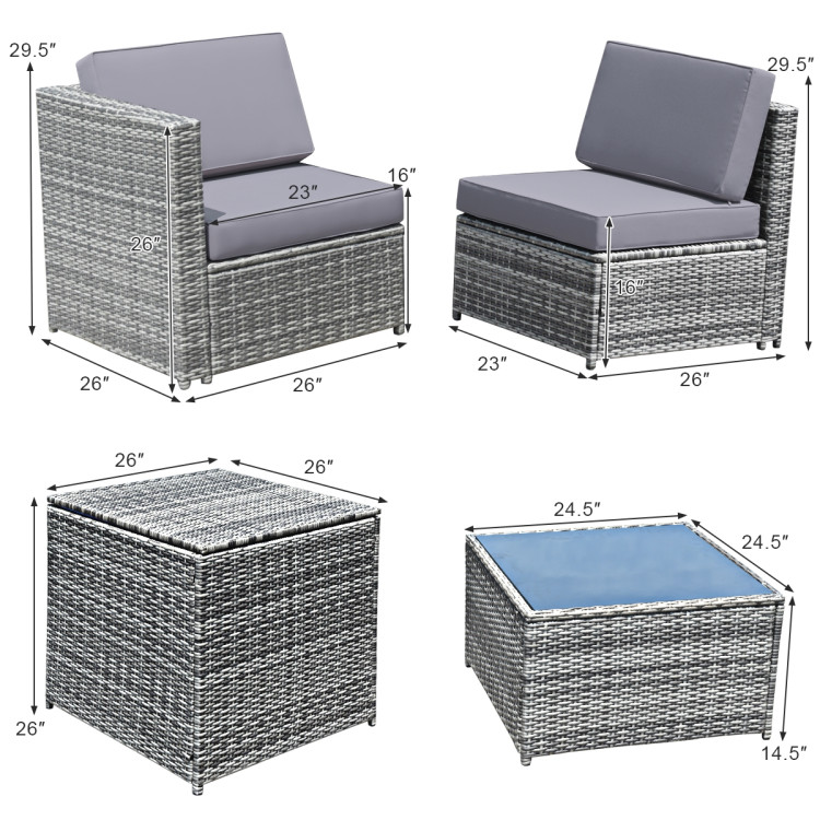 8 Pieces Wicker Sofa Rattan Dining Set Patio Furniture with Storage Table - Image 5