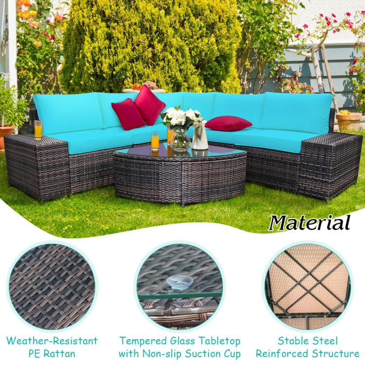 6 Piece Wicker Patio Sectional Sofa Set with Tempered Glass Coffee Table - Image 8