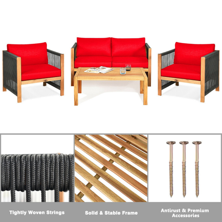 4 Pieces Acacia Wood Sofa Set with Cushions for Outdoor Patio - Image 8