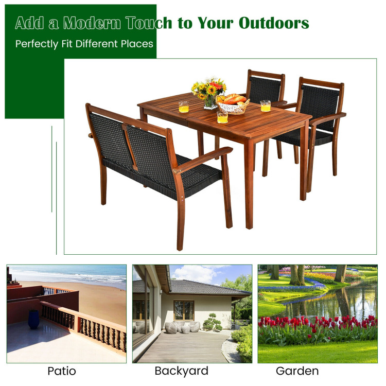 4 Pieces Acacia Wood Patio Rattan Dining Furniture Set - Image 9