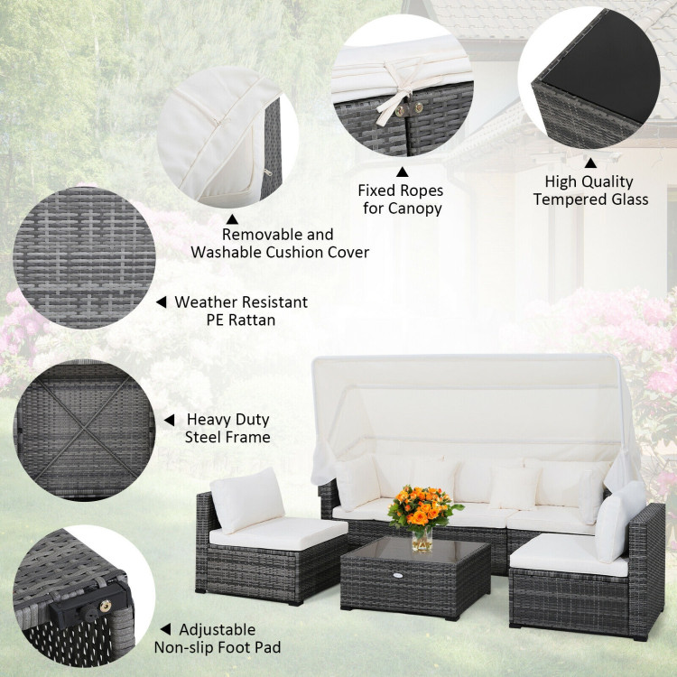 6 Pieces Patio Rattan Furniture Set with Retractable Canopy - Image 7