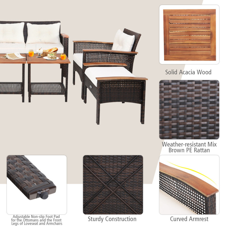 7 Pieces Patio Rattan Cushioned Conversation Furniture Set - Image 8