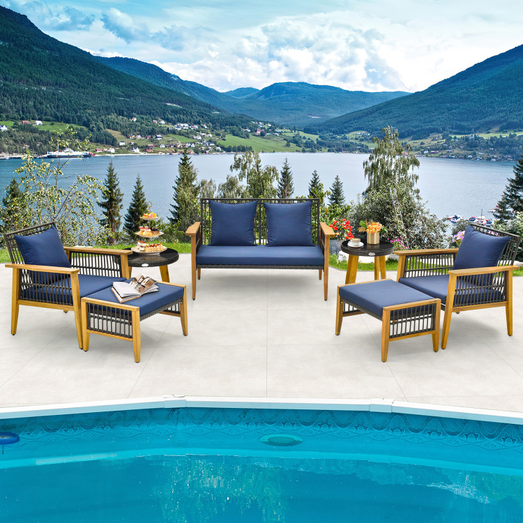 7 Piece Outdoor Conversation Set with Stable Acacia Wood Frame Cozy Seat & Back Cushions - Image 3