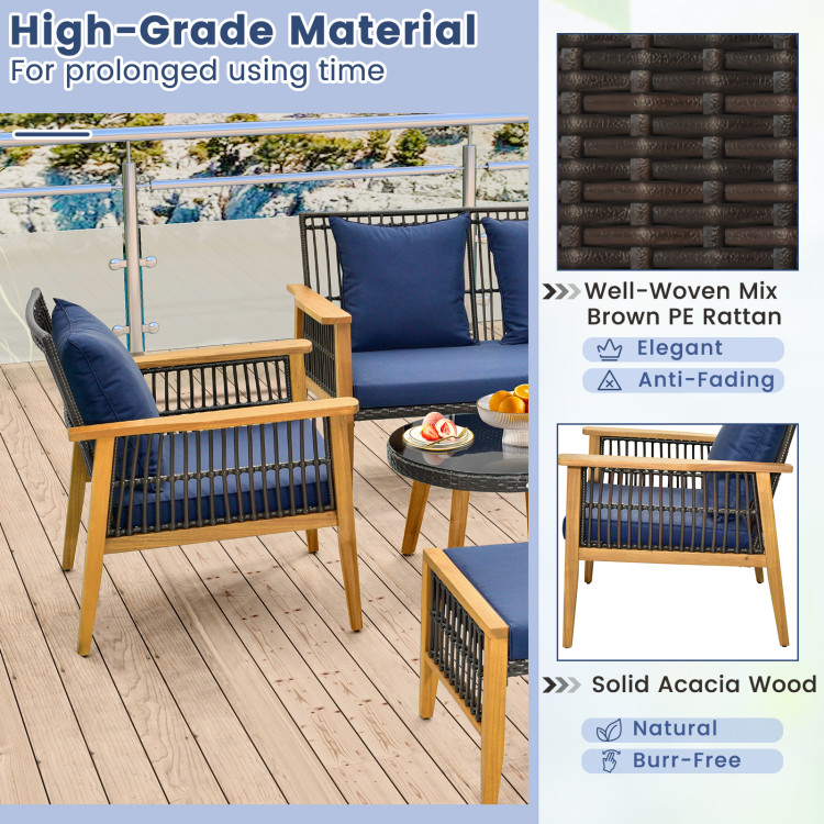 7 Piece Outdoor Conversation Set with Stable Acacia Wood Frame Cozy Seat & Back Cushions - Image 6