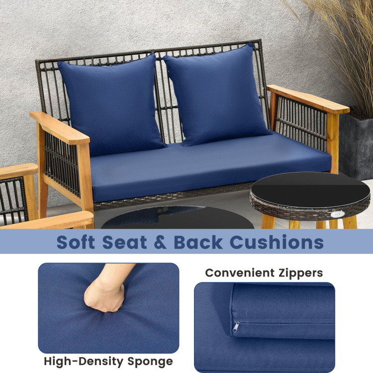 7 Piece Outdoor Conversation Set with Stable Acacia Wood Frame Cozy Seat & Back Cushions - Image 7