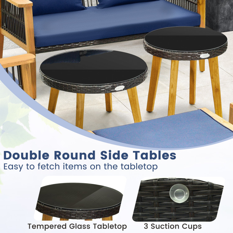 7 Piece Outdoor Conversation Set with Stable Acacia Wood Frame Cozy Seat & Back Cushions - Image 8