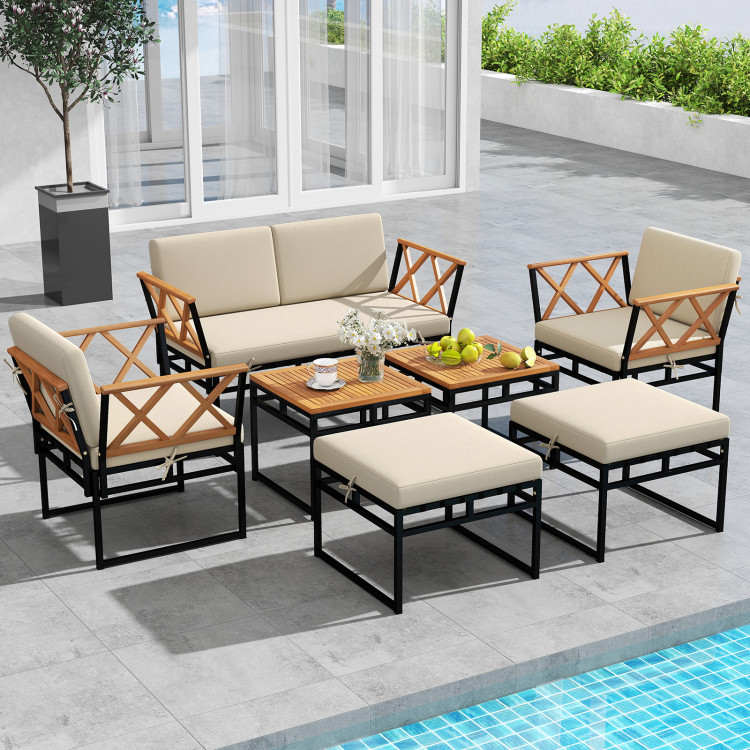 7 Piece Outdoor Conversation Set with Cushions and Bungee Rope Seat - Image 2