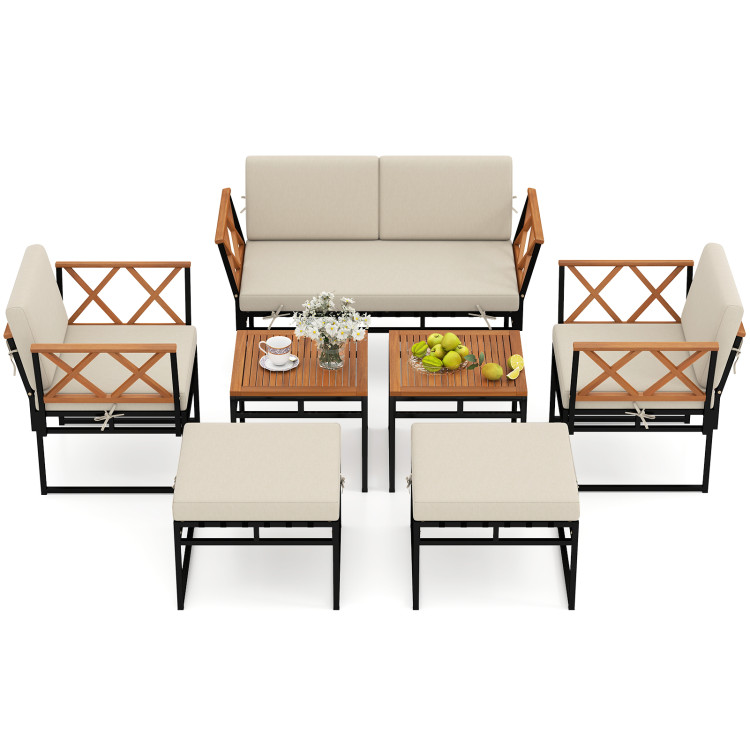 7 Piece Outdoor Conversation Set with Cushions and Bungee Rope Seat