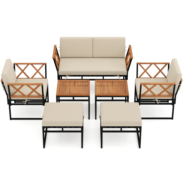 7 Piece Outdoor Conversation Set with Cushions and Bungee Rope Seat - Image 4