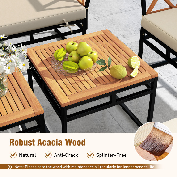 7 Piece Outdoor Conversation Set with Cushions and Bungee Rope Seat - Image 6