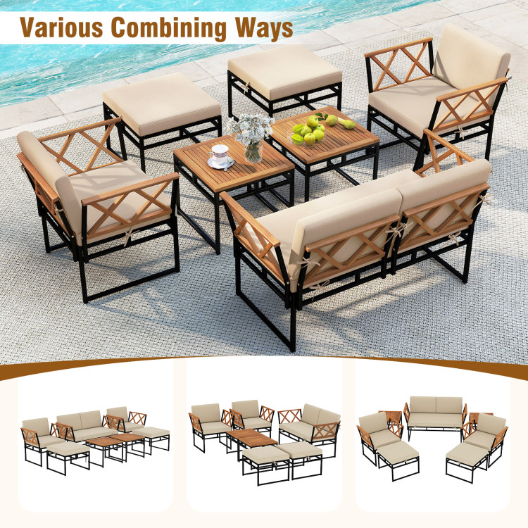 7 Piece Outdoor Conversation Set with Cushions and Bungee Rope Seat - Image 9