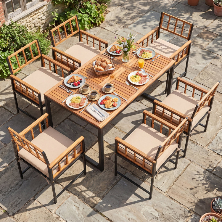 7-Piece Outdoor Dining Set with Acacia Wood Table & Chairs and Umbrella Hole - Image 2