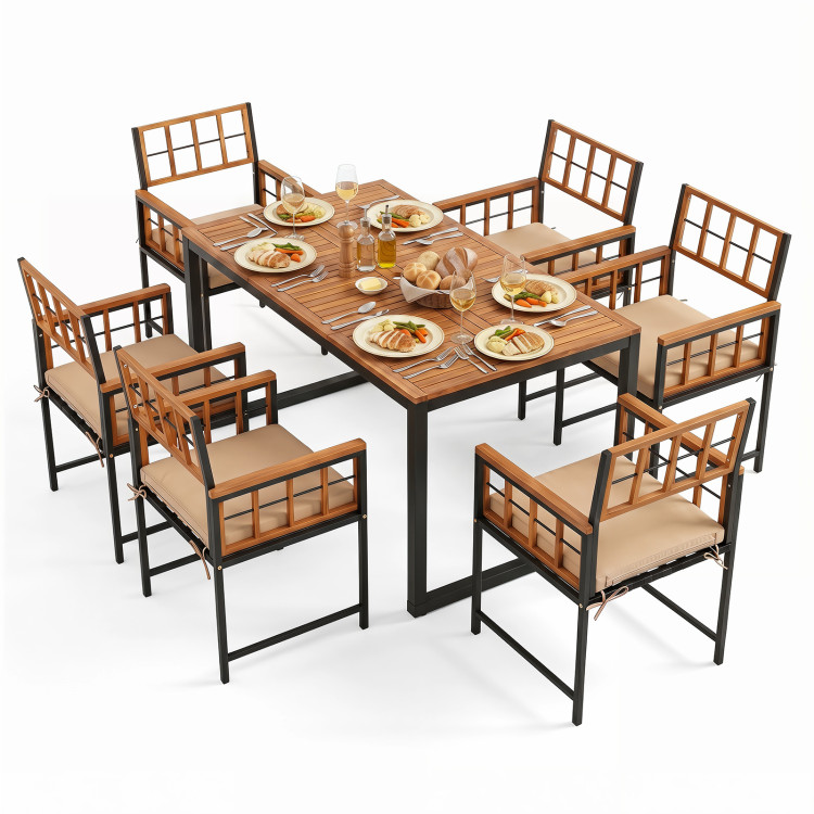 7-Piece Outdoor Dining Set with Acacia Wood Table & Chairs and Umbrella Hole - Image 4