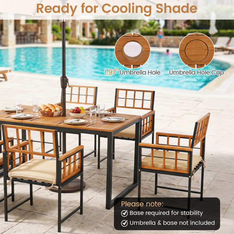7-Piece Outdoor Dining Set with Acacia Wood Table & Chairs and Umbrella Hole - Image 9