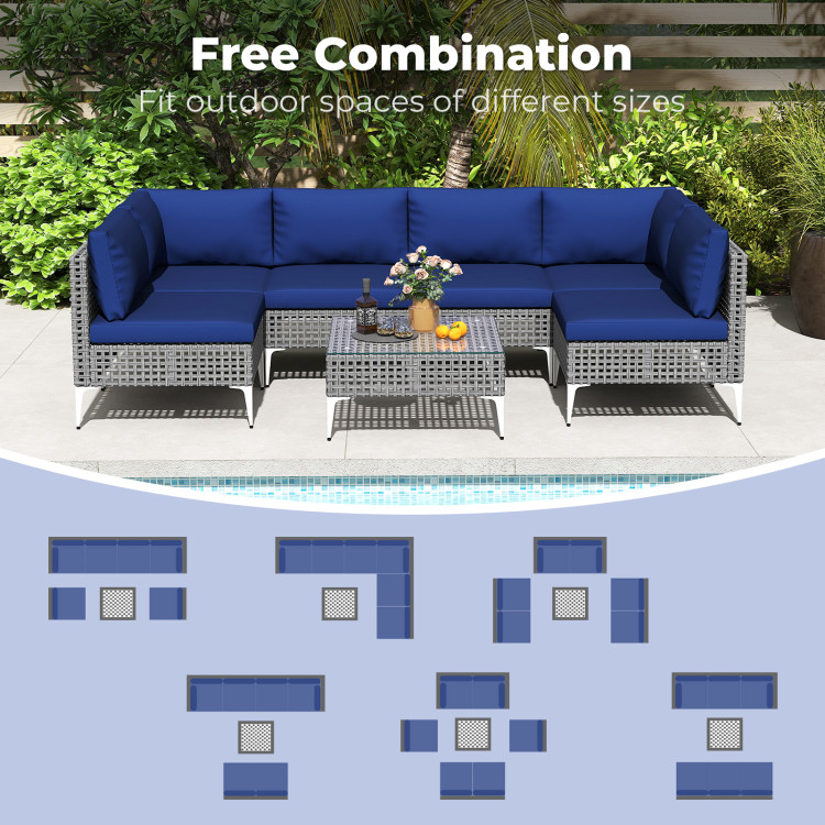 7 Piece Outdoor Furniture Set Wicker Chairs with Tempered Glass Coffee Table - Image 10