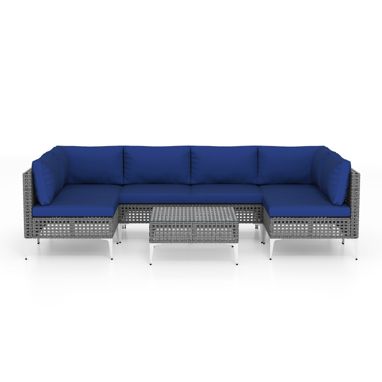 7 Piece Outdoor Furniture Set Wicker Chairs with Tempered Glass Coffee Table