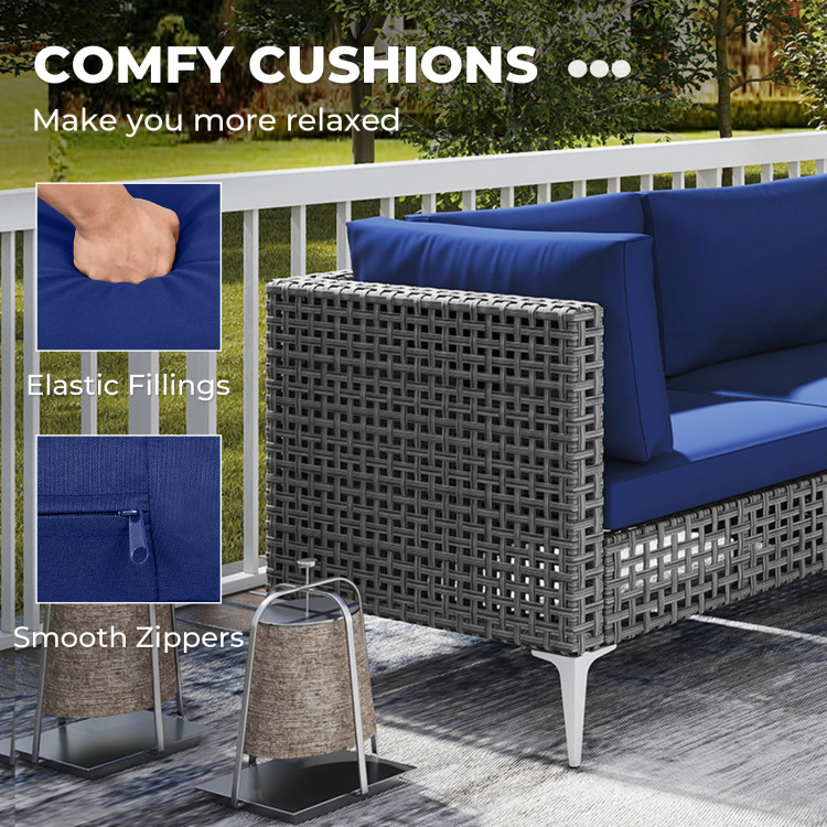 7 Piece Outdoor Furniture Set Wicker Chairs with Tempered Glass Coffee Table - Image 7
