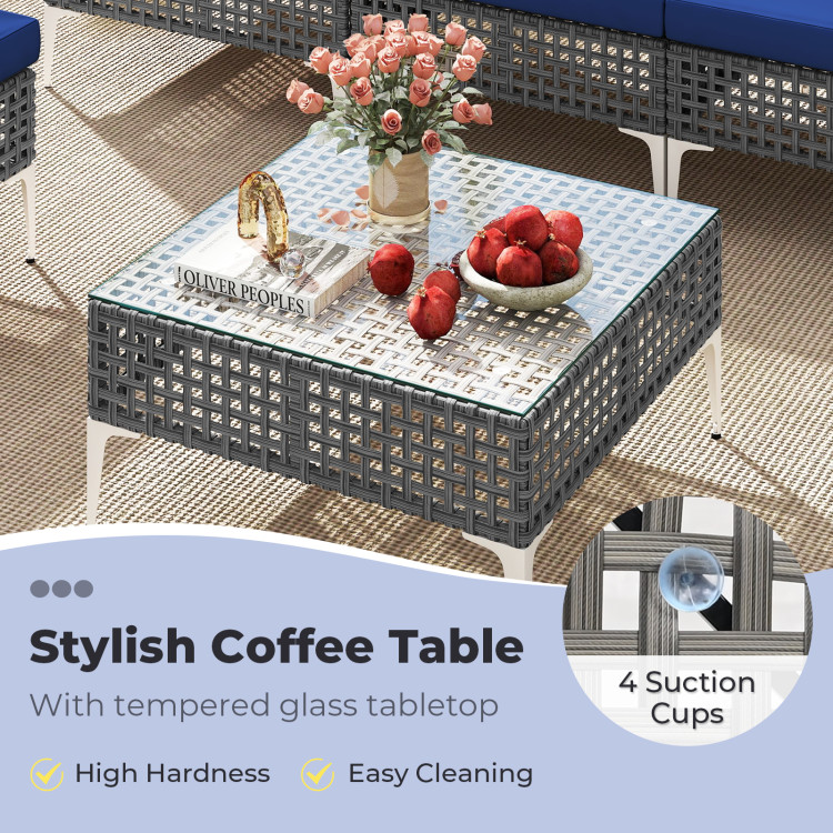 7 Piece Outdoor Furniture Set Wicker Chairs with Tempered Glass Coffee Table - Image 9