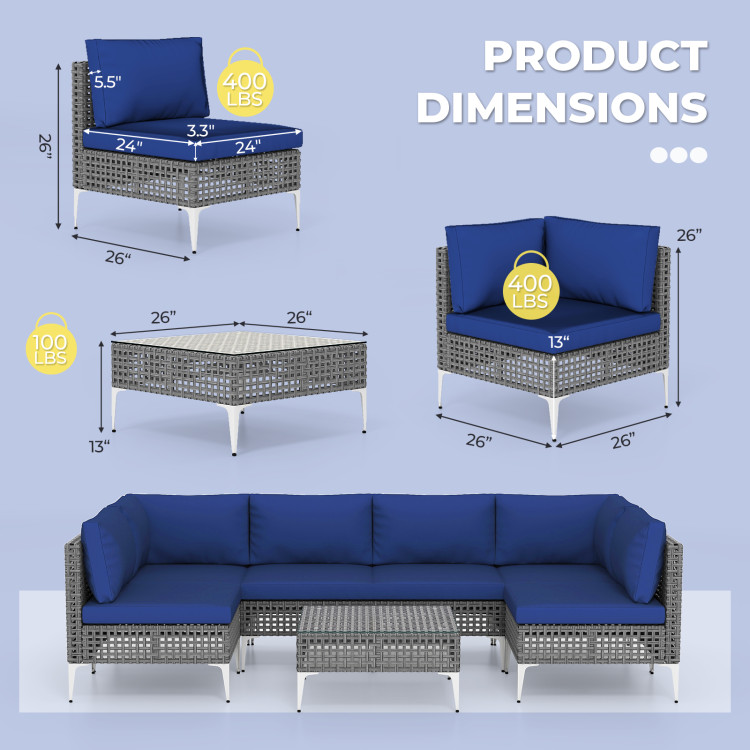 7 Piece Outdoor Furniture Set Wicker Chairs with Tempered Glass Coffee Table - Image 5