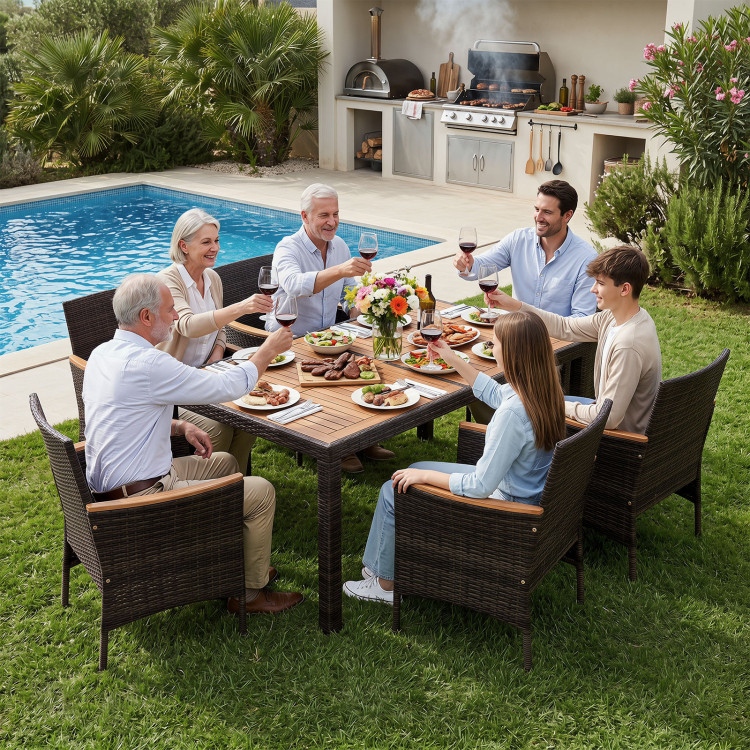 7-Piece Patio Dining Set with Wood Tabletop and Padded Cushion for Backyard - Image 2