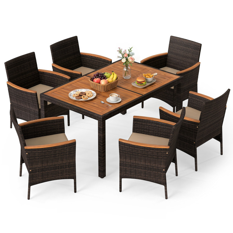 7-Piece Patio Dining Set with Wood Tabletop and Padded Cushion for Backyard - Image 4