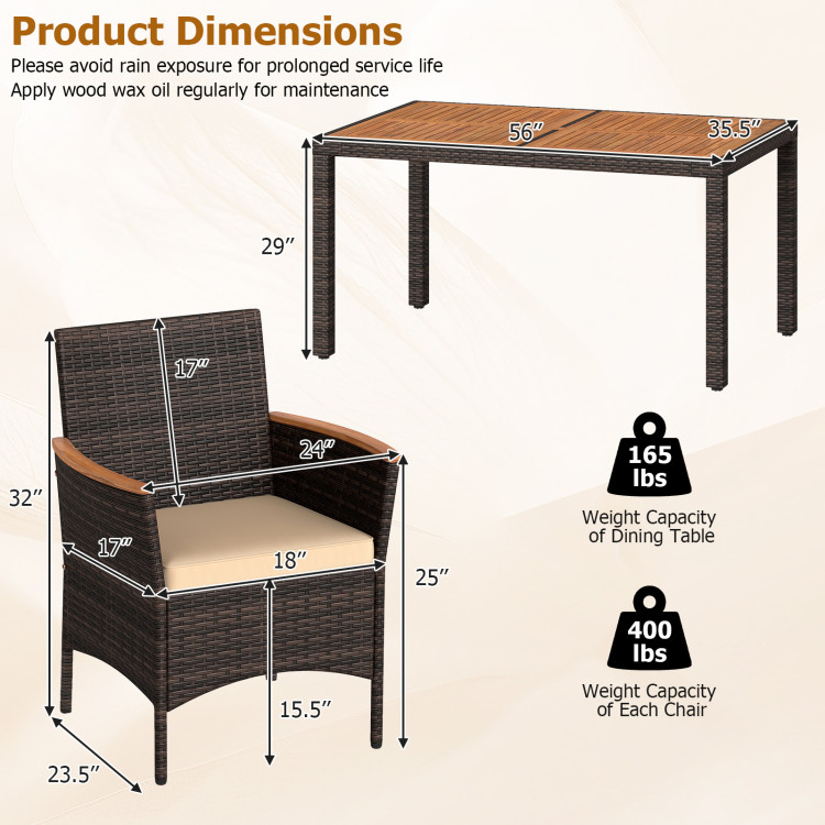 7-Piece Patio Dining Set with Wood Tabletop and Padded Cushion for Backyard - Image 5