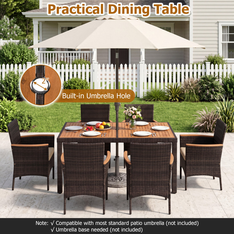 7-Piece Patio Dining Set with Wood Tabletop and Padded Cushion for Backyard - Image 9