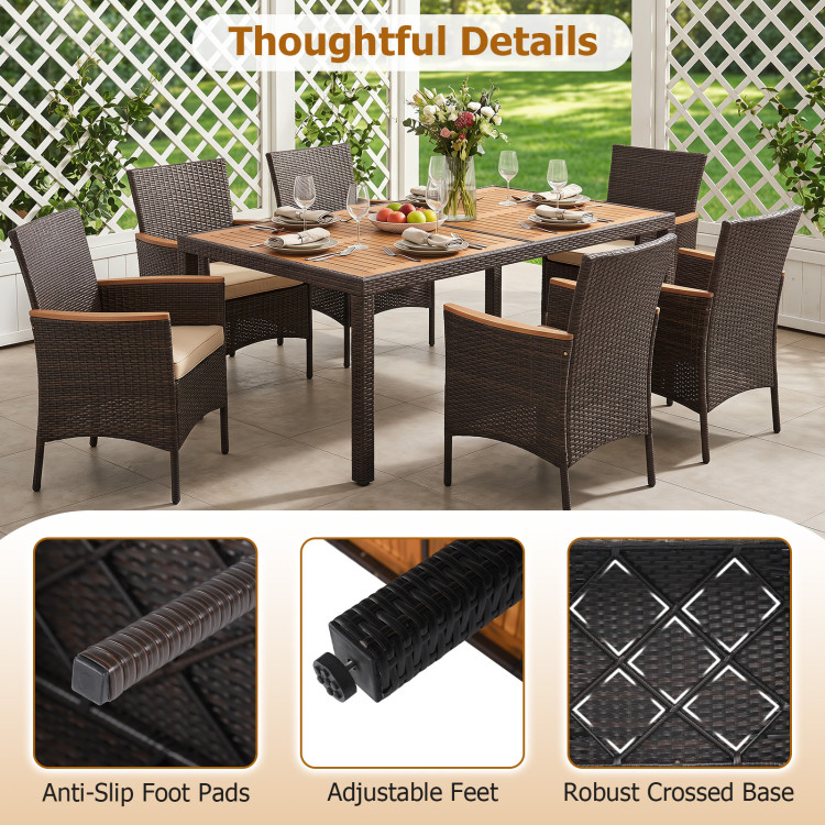 7-Piece Patio Dining Set with Wood Tabletop and Padded Cushion for Backyard - Image 10