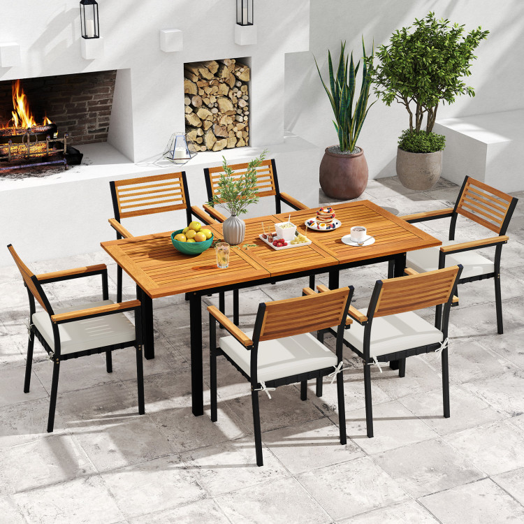7-Piece Patio Dining Set Wood Metal with Seat Cushions and Umbrella Hole - Image 2
