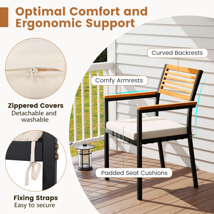 7-Piece Patio Dining Set Wood Metal with Seat Cushions and Umbrella Hole - Image 10
