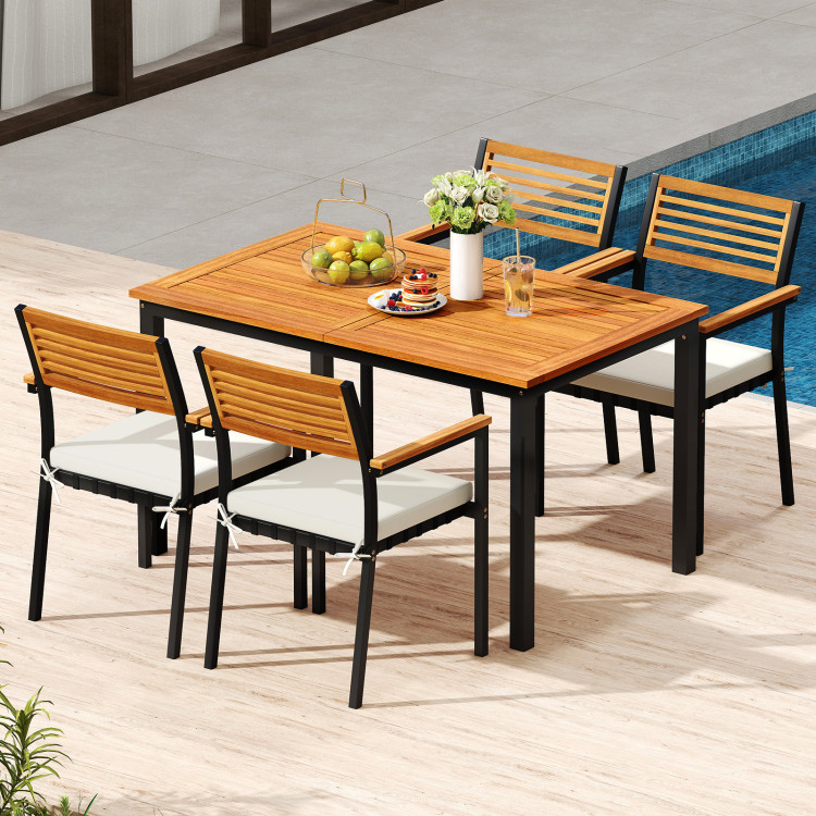 7-Piece Patio Dining Set Wood Metal with Seat Cushions and Umbrella Hole - Image 3