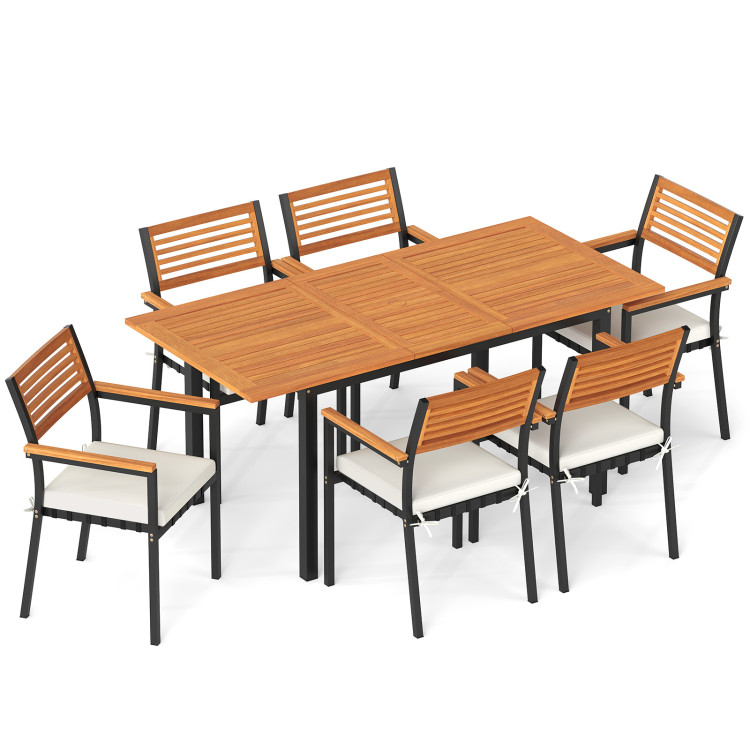 7-Piece Patio Dining Set Wood Metal with Seat Cushions and Umbrella Hole - Image 4