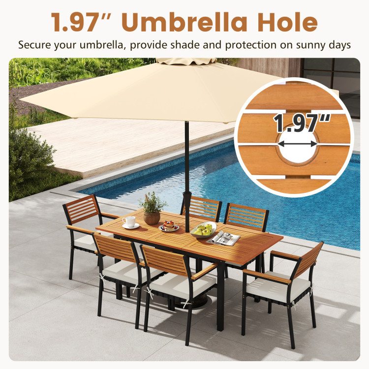 7-Piece Patio Dining Set Wood Metal with Seat Cushions and Umbrella Hole - Image 6