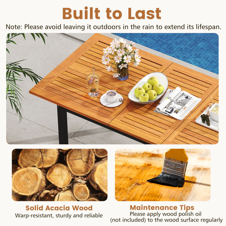 7-Piece Patio Dining Set Wood Metal with Seat Cushions and Umbrella Hole - Image 7