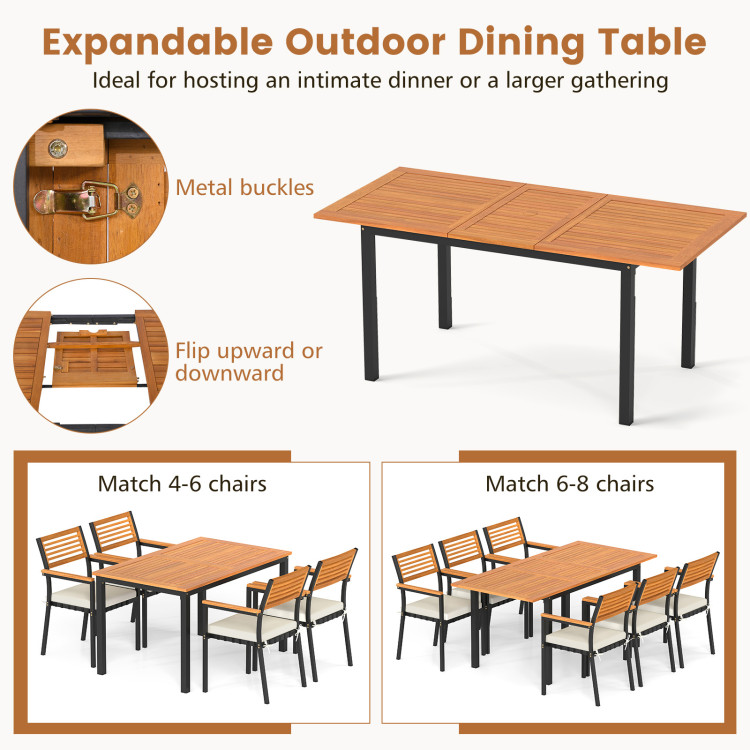 7-Piece Patio Dining Set Wood Metal with Seat Cushions and Umbrella Hole - Image 9