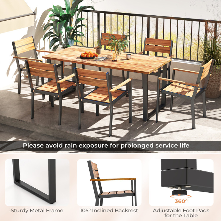 7 Pieces Acacia Wood Patio Dining Set with Metal Frame and 2 Inches Umbrella Hole - Image 10