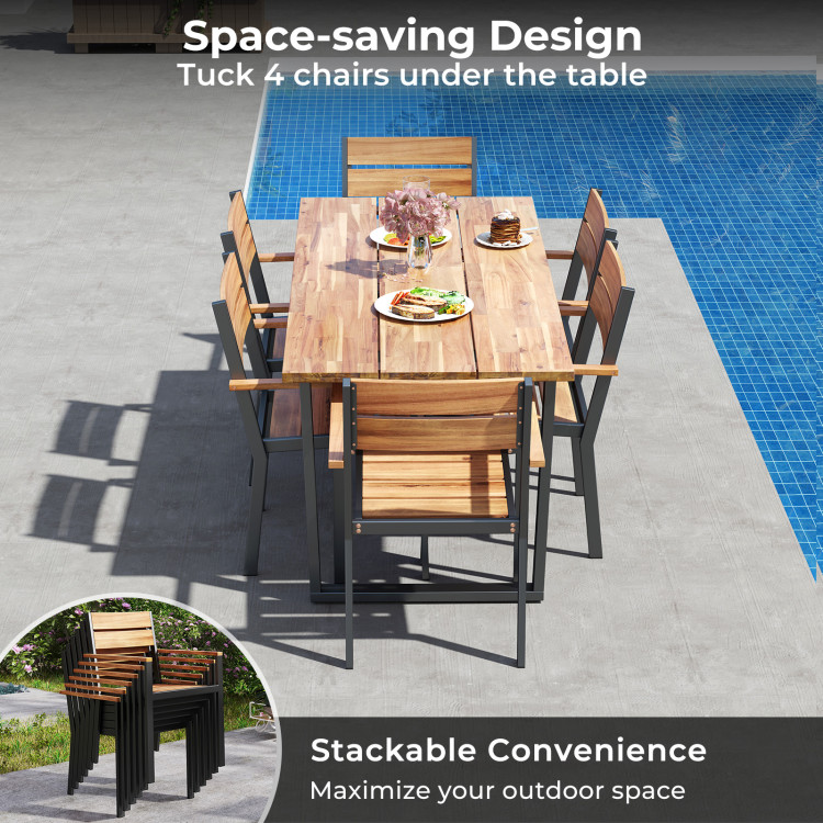7 Pieces Acacia Wood Patio Dining Set with Metal Frame and 2 Inches Umbrella Hole - Image 7