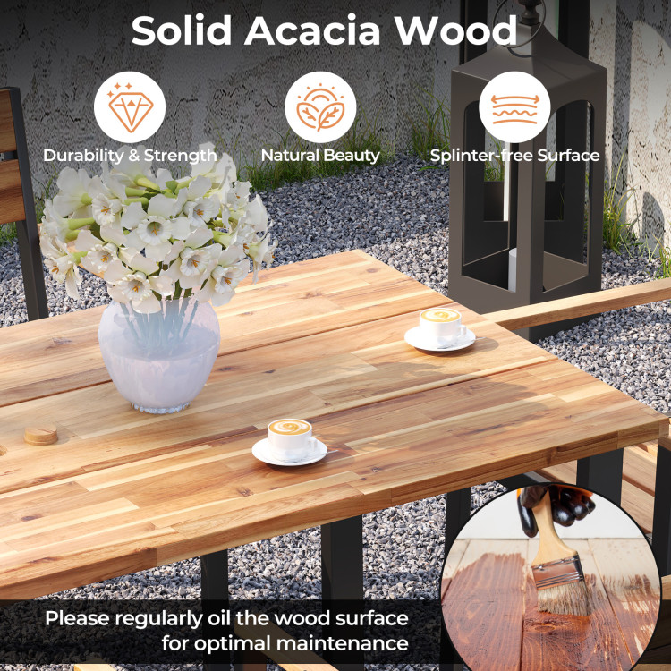 7 Pieces Acacia Wood Patio Dining Set with Metal Frame and 2 Inches Umbrella Hole - Image 8